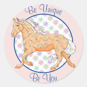 Sticker Rond Orange Palomino Horse (rose/bleu)