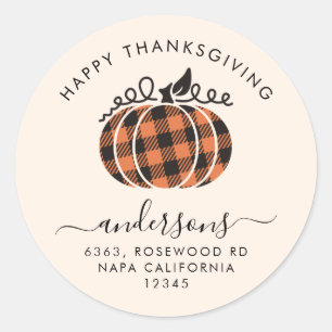 Sticker Rond Orange Plaid Citrouille Thanksgiving Adresse de re