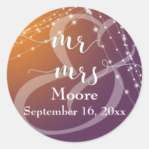 Sticker Rond Orange Plum Ombre & Strings Light Mr & Mrs.