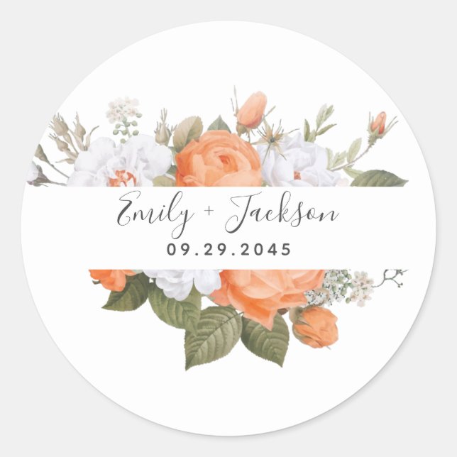 Sticker Rond Orange Punch Blanc Ranunculus Florals (Devant)