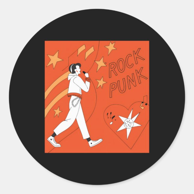 Sticker Rond Orange Punk Rock Art numérique expressif Illustrat (Devant)