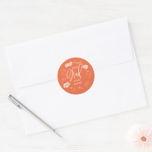 Sticker Rond Orange Quirky Doodle Graduation Party Favoriser