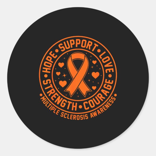 Sticker Rond Orange Ribbon Multiple Sclerosis Awareness  (Devant)