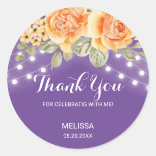 Sticker Rond Orange Rose Chaîne Lumières Violet Anniversaire Me
