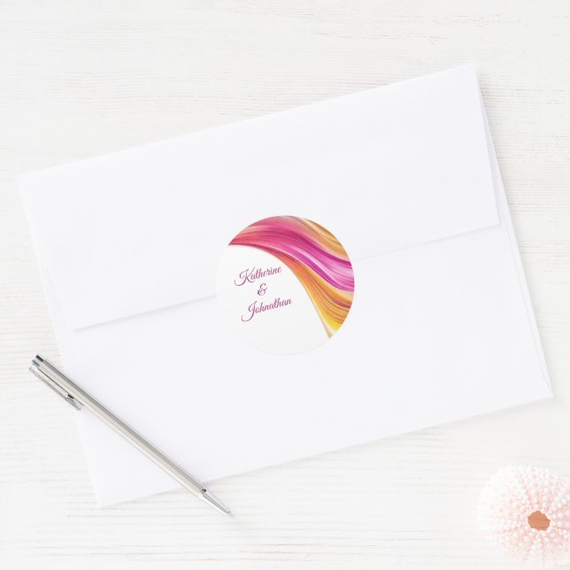 Sticker Rond Orange rose Mariage moderne Jaune- (Enveloppe)