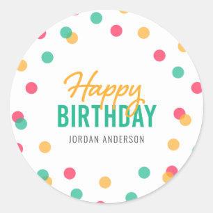 Sticker Rond Orange rose Turquoise Confetti Joyeux anniversaire