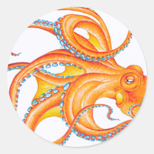 Sticker Rond Orange Rouge Kraken Octopus Danse d'Art