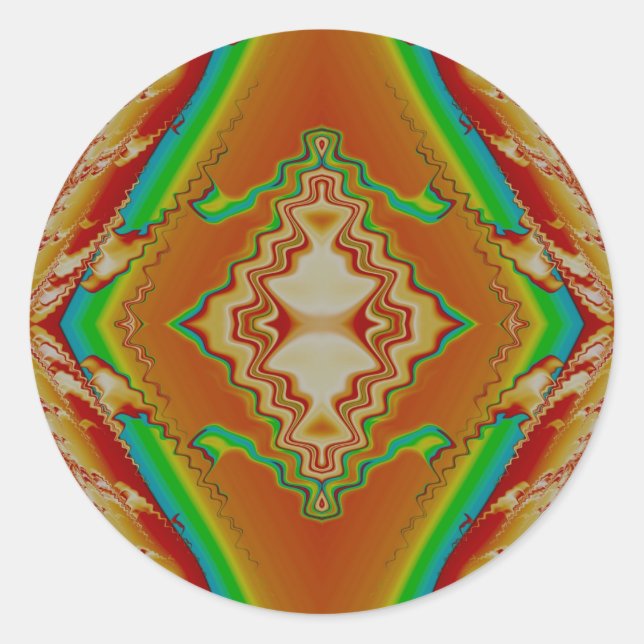 Sticker Rond ~ Orange Rouge Vert et Bleu Fractal ~ (Devant)
