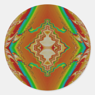 Sticker Rond ~ Orange Rouge Vert et Bleu Fractal ~