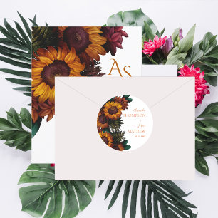 Sticker Rond Orange Rustique Brûlé Joli Mariage Floral
