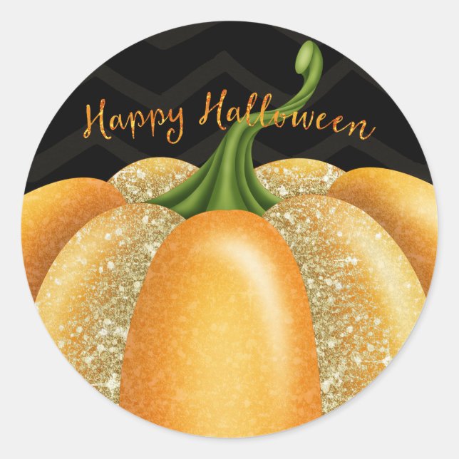 Sticker Rond Orange Sparkle Citrouille Halloween fête d'anniver (Devant)
