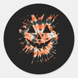 Sticker Rond Orange Tie Dye Jack-o'-lantern Face - Hippie Hallo