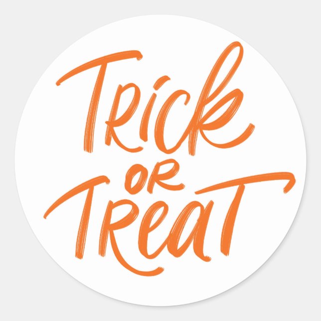 Sticker Rond Orange Trick or Treat lettrage Halloween (Devant)