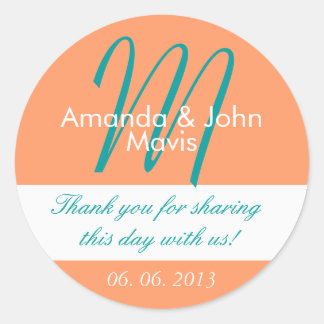 Sticker Rond Orange Turquoise Simple Premier Mariage Favoriser