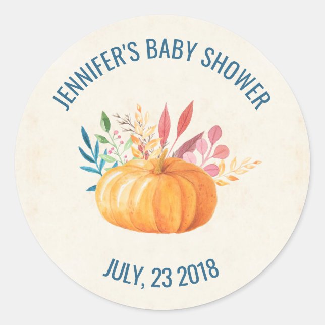 Sticker Rond Orange Watercolor Citrouille Automne saison STD (Devant)