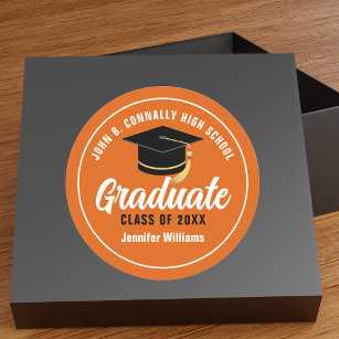 Sticker Rond Orange White Graduate Custom 2024 Graduation