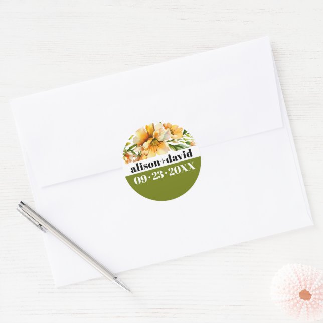 Sticker Rond Orange yellow rhododendron bold typography wedding (Enveloppe)