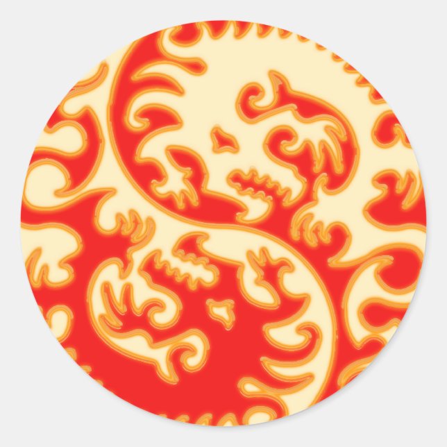 Sticker Rond Orange Yin Yang Dragon (Devant)