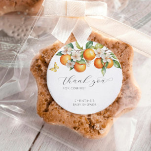 Sticker Rond Oranges Citrus brillant Baby shower Floral Merci