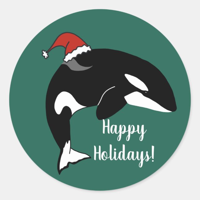 Sticker Rond Orca Killer Whale Christmas (Devant)