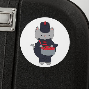 Sticker Rond Orchestre en marche Chat Gris Tambour Bleu Marine