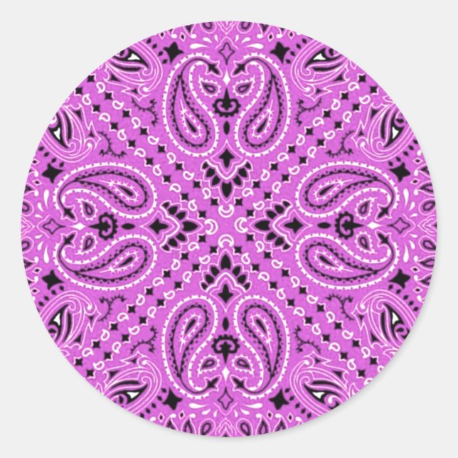 Sticker Rond Orchidée Lilac Paisley Ouest Bandana Écharpe Impri (Devant)
