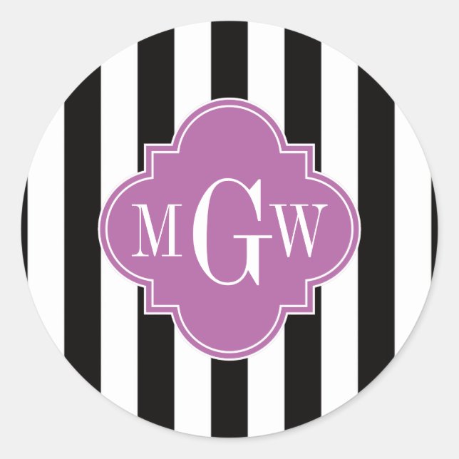Sticker Rond Orchidée noire blanche Quatrefoil 3 Monogramme (Devant)
