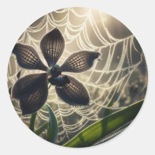 Sticker Rond Orchidée noire Spiderweb Floral