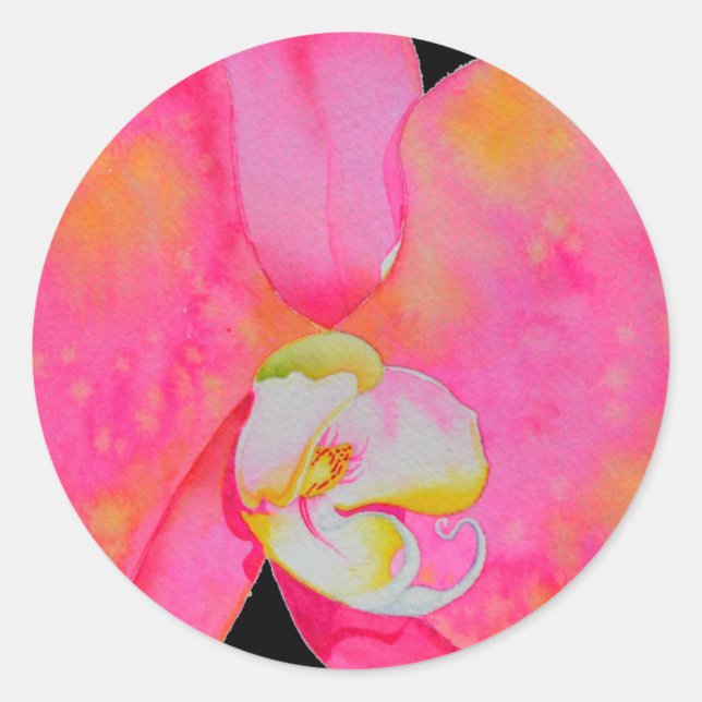 Sticker Rond Orchidée rose aquarelle peinture fleurs tropicales (Devant)