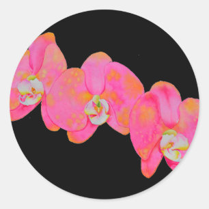 Sticker Rond Orchidée rose aquarelle peinture fleurs tropicales