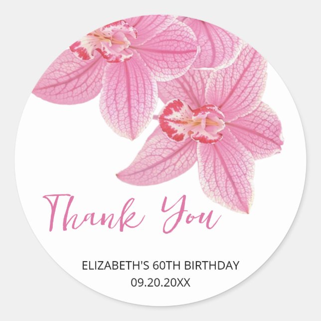 Sticker Rond Orchidée rose douce Merci d'anniversaire (Devant)
