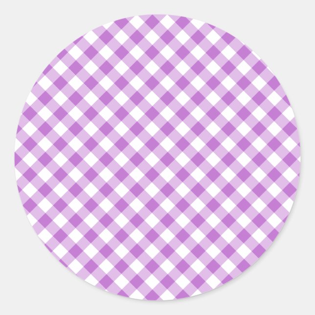 Sticker Rond Orchidée Violet Gingham Rétro (Devant)