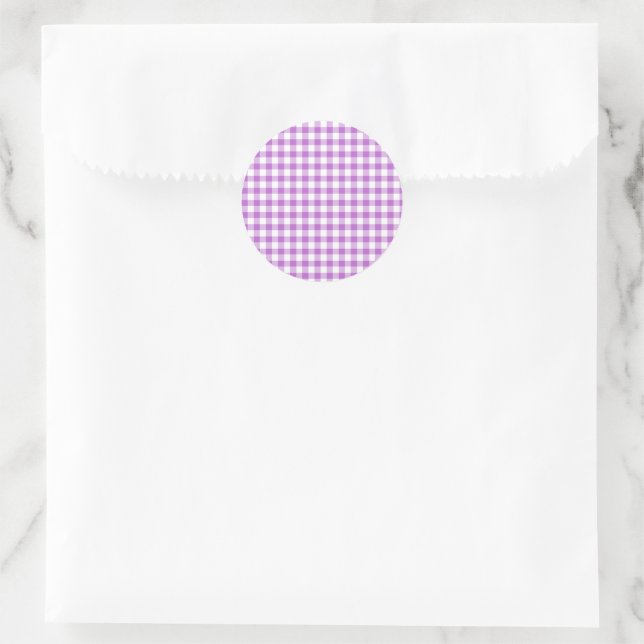 Sticker Rond Orchidée Violette Gingham Classique (Sac)