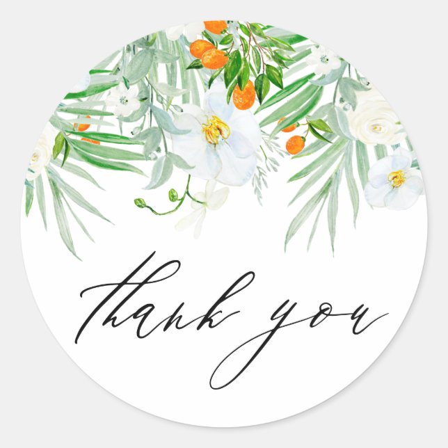 Sticker Rond Orchidées aquarelles et kumquats Merci d'été (Devant)
