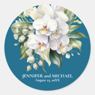 Sticker Rond Orchidées blanches Fleur Mariage floral