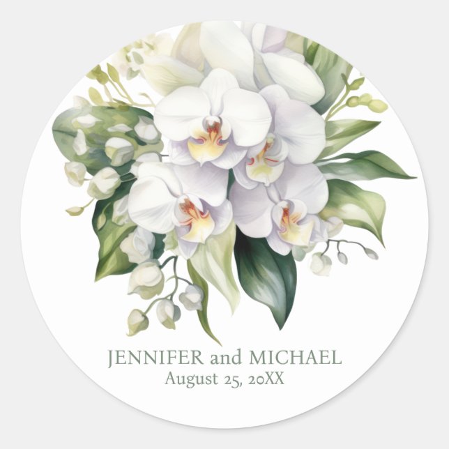 Sticker Rond Orchidées Blanches Fleur Mariage Floral (Devant)