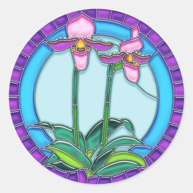 Sticker Rond Orchidées de palmes-dame en verre circulaire (Devant)