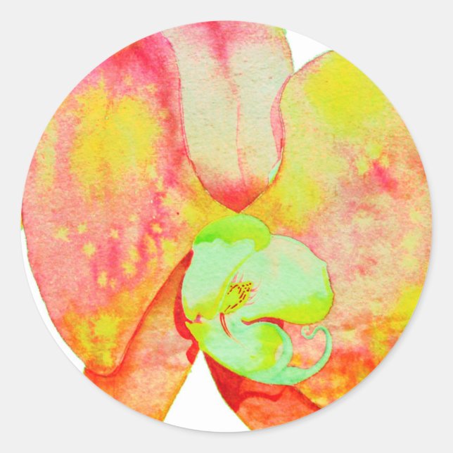 Sticker Rond Orchidées des Caraïbes, fleurs d'aquarelle tropica (Devant)