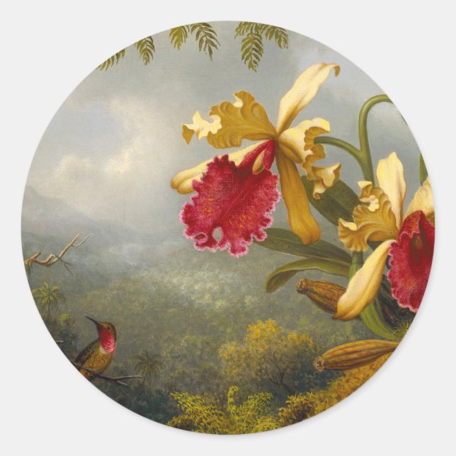 Sticker Rond Orchidées et colibri Heade (Devant)