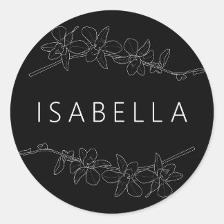 Sticker Rond Orchidées Floral Minimaliste Nom Personnalisé Saum