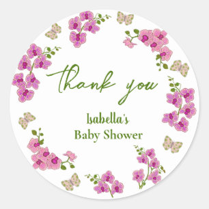Sticker Rond Orchidées Papillon tropical Purple Pin Baby shower