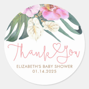 Sticker Rond Orchidées roses Anthuriums Merci tropical