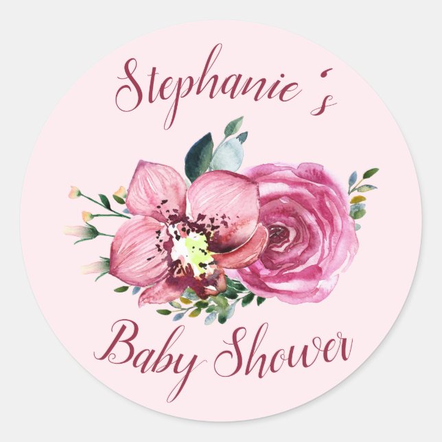 Sticker Rond Orchidées roses et Baby shower Rose (Devant)