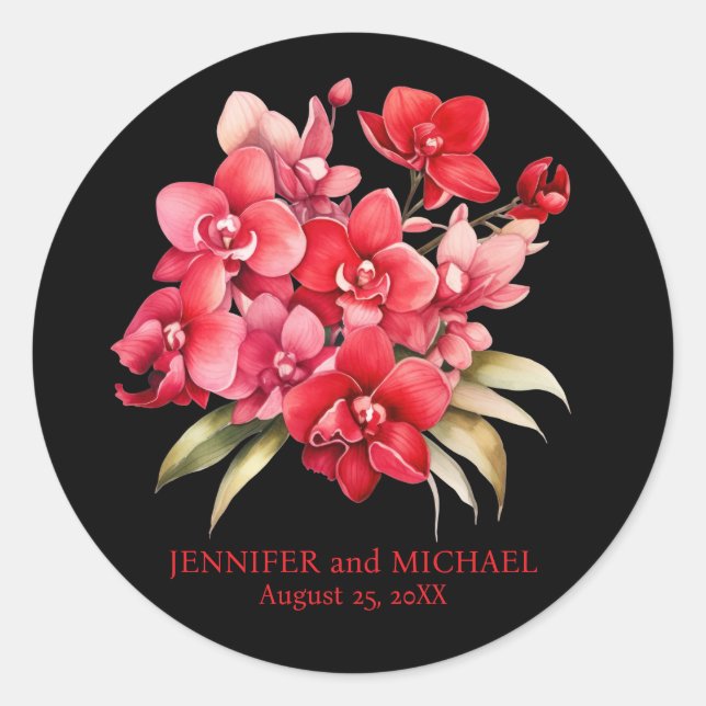 Sticker Rond Orchidées rouges Fleur Mariage Floral (Devant)