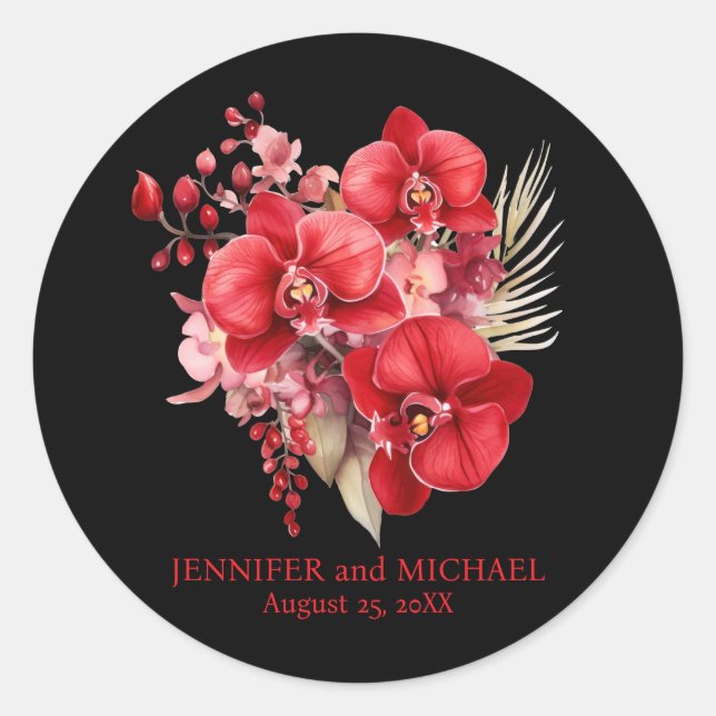 Sticker Rond Orchidées rouges Fleur Mariage floral (Devant)