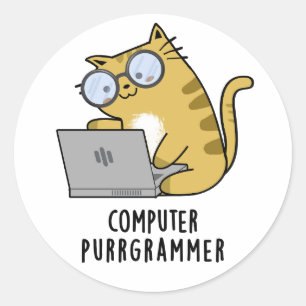 Sticker Rond Ordinateur Purr-grammer Funny Cat Pun
