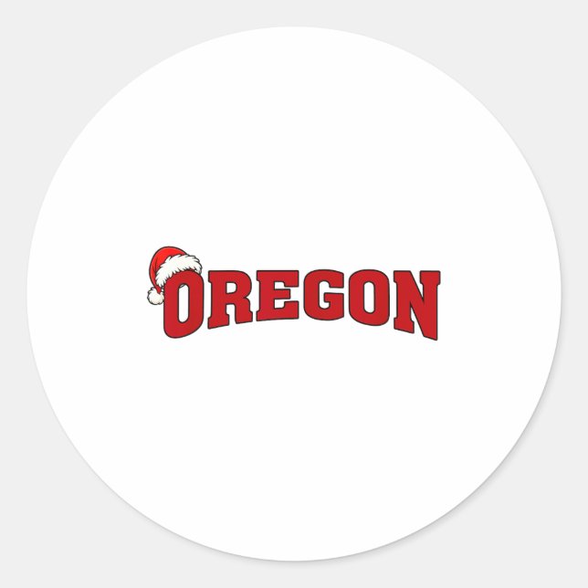 Sticker Rond Oregon Christmas Santa Hat Retro Throwback Souveni (Devant)