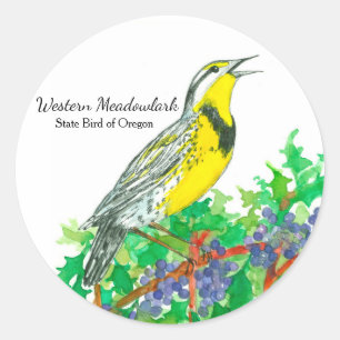 Sticker Rond Oregon Meadowlark Grape Watercolor Journal
