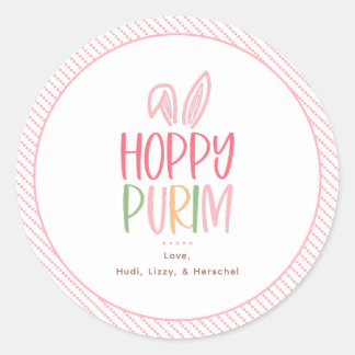 Sticker Rond Oreilles de lapin de Pourim joyeux
