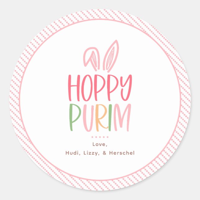 Sticker Rond Oreilles de lapin de Pourim joyeux (Devant)